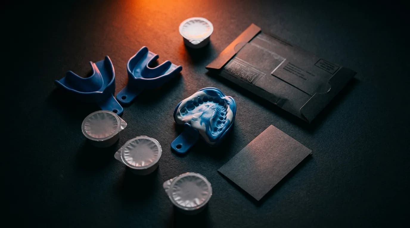 GumGear at-home impression kit: trays, putty pods, prepaid return mailer and instruction card